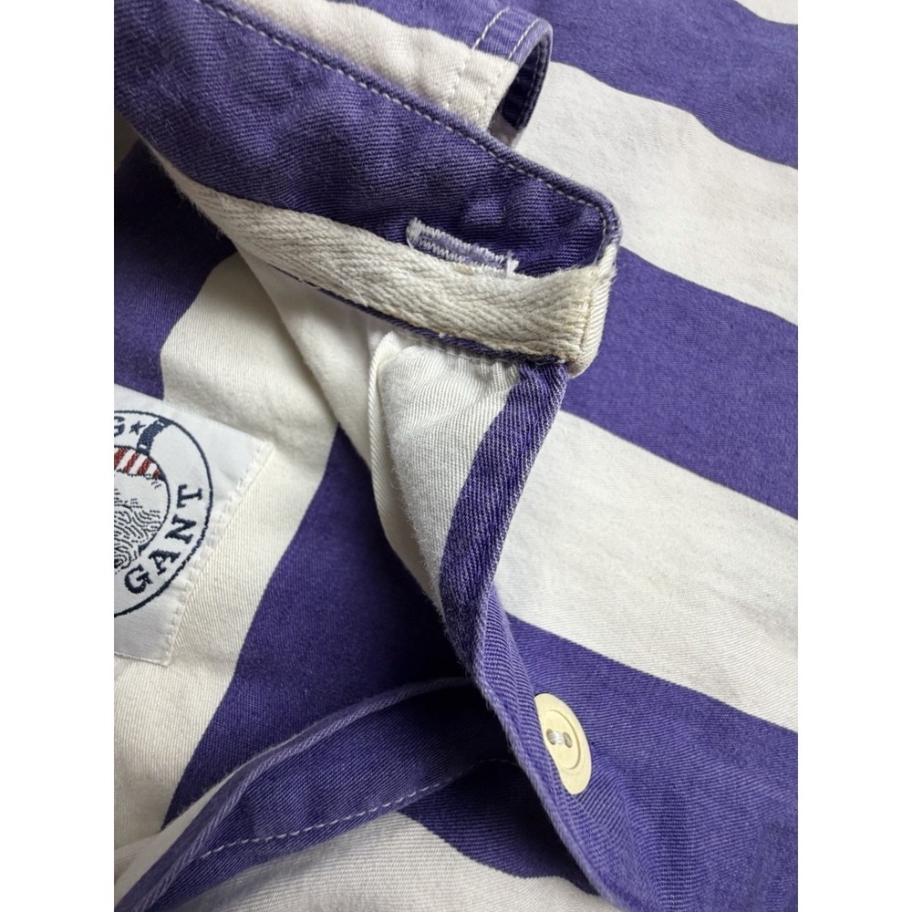 Vintage Gant Salty Dog Shirt Large Purple White Broad Stripe Button Up 90s - Picture 12 of 14